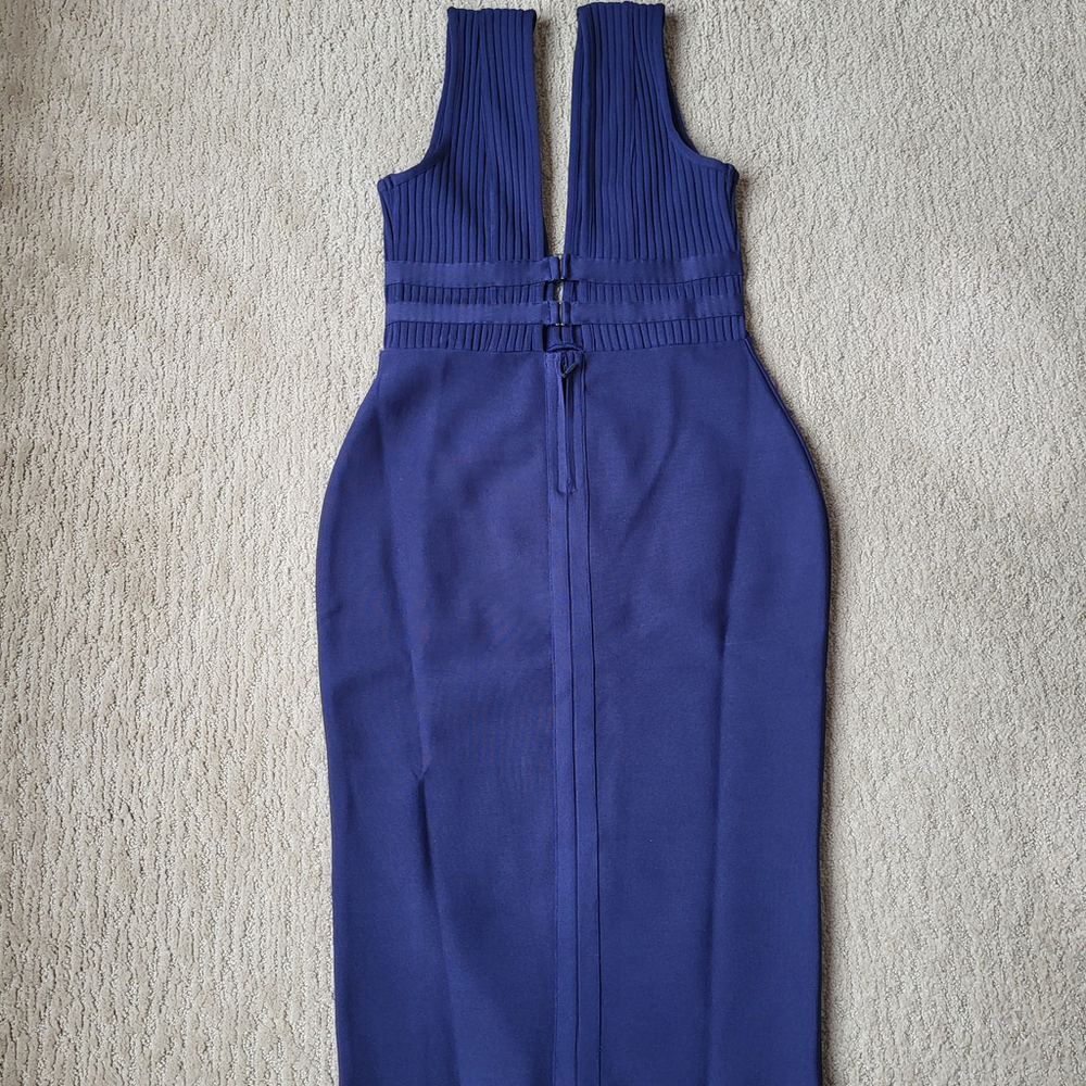 Women’s Baosuu Deep Plunge V-Neck Bodycon Midi Dress – Navy Blue – Size L – NWT - Picture 11 of 14